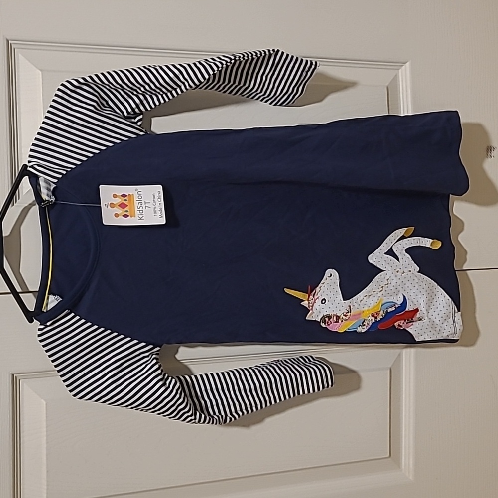 Girls Navy Blue Unicorn Dress